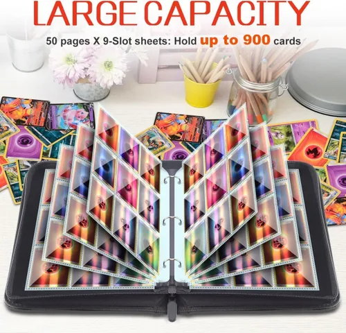 Vista 6 de Carpeta de tarjetas para tarjetas PM, capacidad para 900 tarjetas, soporte para tarjetas coleccionables con mangas, álbum de tarjetas de colección