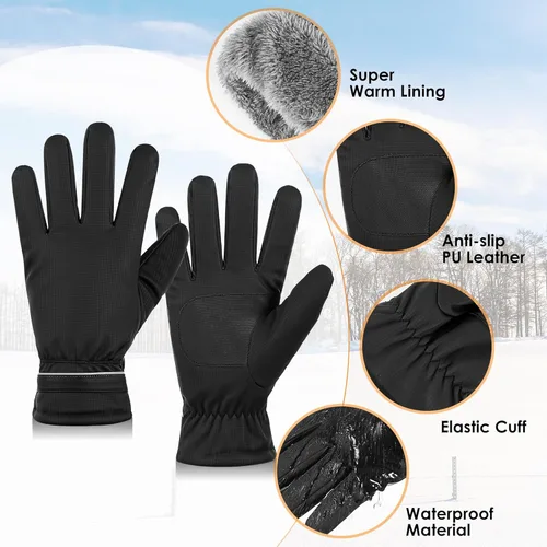 Vista 3 de Winter Gloves for Women & Men, Waterproof Touch Screen Outdoor Cold Weather Gloves for Running Driving