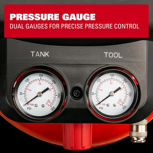 Vista 3 de Compresor de aire, compresor de aire para panqueques de 6 galones, máximo 150 PSI, 2.6 CFM @90 Psi, compresor de panqueques sin aceite para el hogar