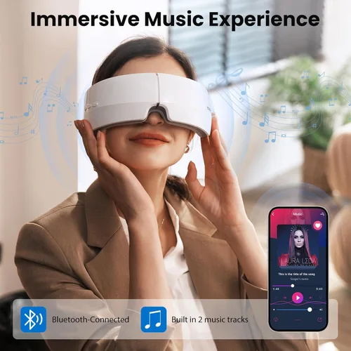 Vista 6 de TOLOCO Masajeador de ojos con calor, música Bluetooth, compresión, masajeador de ojos eléctrico ajustable, mejora el sueño, vacaciones, cumpleaños