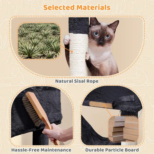 Vista 16 de Yaheetech - Árbol para gatos de 64.5 pulgadas con poste rascador, cama para gatos con cubierta de felpa y hamaca, plataforma, percha para gatos