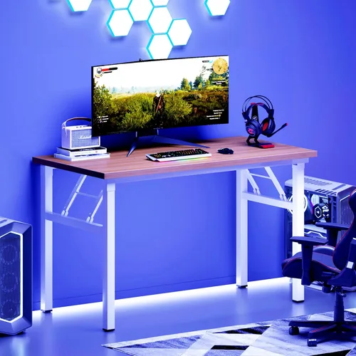 Vista 237 de DlandHome Escritorio plegable pequeño de 31.5 pulgadas, escritorio de computadora para oficina en casa, mesa plegable para espacios pequeños,