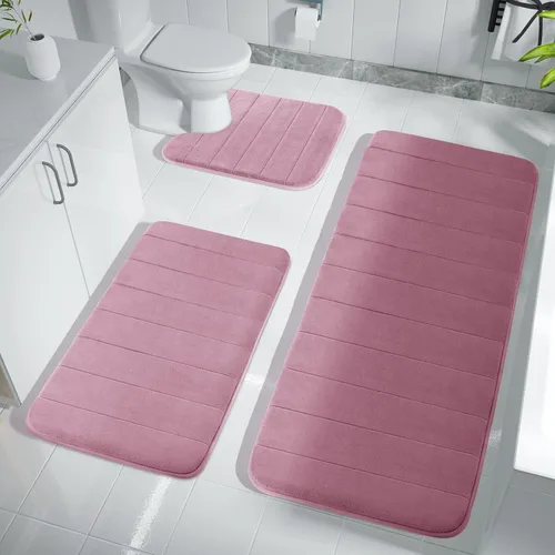 Vista 30 de Yimobra Juego de 3 tapetes de baño de espuma viscoelástica, súper suaves, absorbentes, de secado rápido, lavables a máquina, antideslizantes