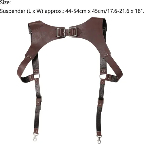 Vista 3 de Aislor Tirantes de cuero trenzado con espalda en H en estilo vintage medieval renacentista con clips antideslizantes