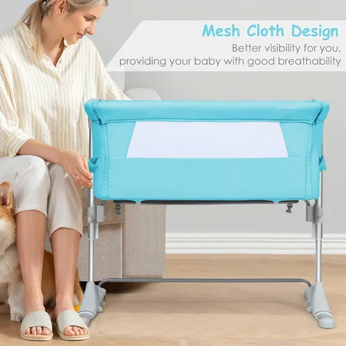 Vista 7 de KOTEK Cuna para bebé, cama portátil de viaje con colchón desmontablelavable y alturaángulo ajustable, bolsa de transporte, malla transpirable, cama