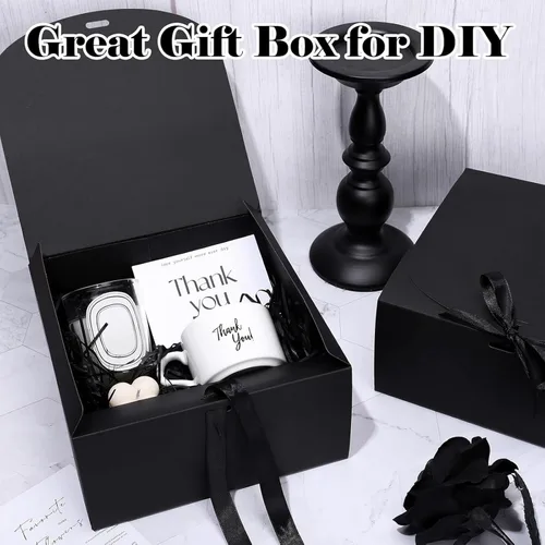 Vista 4 de JarThenaAMCS 20 cajas de regalo negras con cintas de tapas, 8 x 8 x 4 pulgadas, caja de propuesta de dama de honor con 100 puntos de pegamento