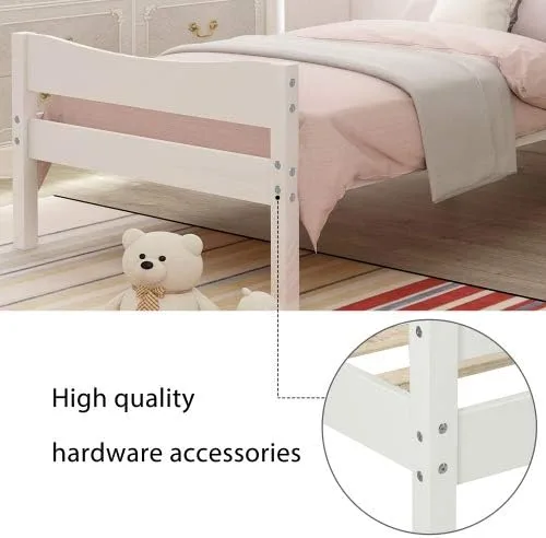 Vista 5 de Base de cama individual con cabecero y estribo, marco de cama individual de madera, cama individual para niños, marco de cama individual con Blanco