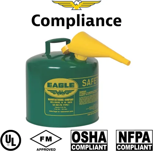 Vista 6 de Tipo Eagle I Lata de seguridad de acero galvanizado con embudo, Verde, 1