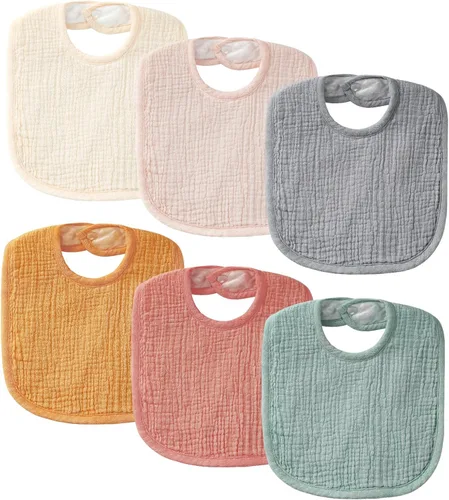 Vista 8 de POIKSHARK Paquete de 6 baberos de muselina unisex para niños y niñas, baberos de algodón, baberos de babeo y dentición para bebés