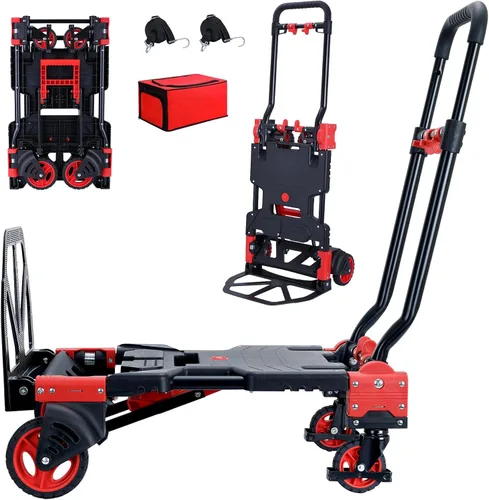 Vista 9 de Carro de mano plegable 2 en 1 con cesta, carrito de mano plegable de capacidad de 330 libras, carro de mano plegable con mango retráctil, carrito