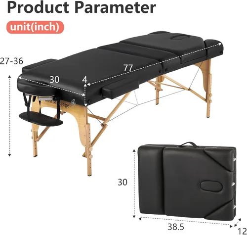 Vista 6 de PayLessHere Cama de masaje portátil de 77 pulgadas de largo, 30 pulgadas de ancho y 4 pulgadas de ancho, cama THK de pestañas, 3 mesas plegables