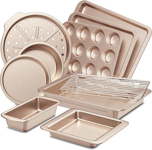Juegos de utensilios de hornear HONGBAKE, juego de sartenes para hornear, sartén antiadherente para horno de cocina con asas más anchas, juego de 10