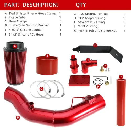 Vista 2 de Kit de admisión de aire frío 6.0 compatible con motores Ford F250 F350 Excursion 2003-2007 6.0L