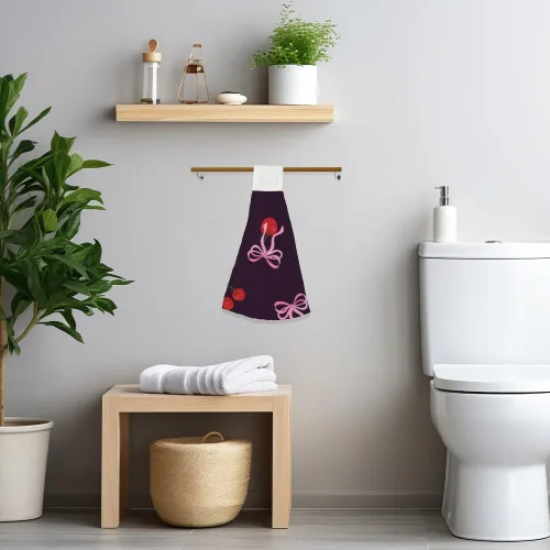 Vista 6 de Cute Retro Cherry Kitchen Hand Towels 2Pcs Kitchen Decor Hand Towels with Hanging Loop Soft Absorbent Microfiber Tie Dish Towel with Hanging Loop