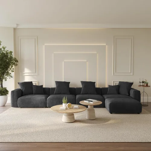 Vista 20 de WJShome Cloud Couch Sofá Seccional Modular, Sofá en Forma de L de 102 pulgadas con Otomana, Sofá de Pana Beige de 3 Asientos, Sofá Seccional