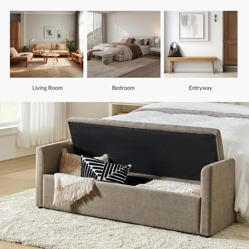 Vista 29 de HULALA HOME Banco otomano moderno de almacenamiento con almohadas, banco extra largo de dormitorio de 59.4 pulgadas para pie de cama, cómodo Azul