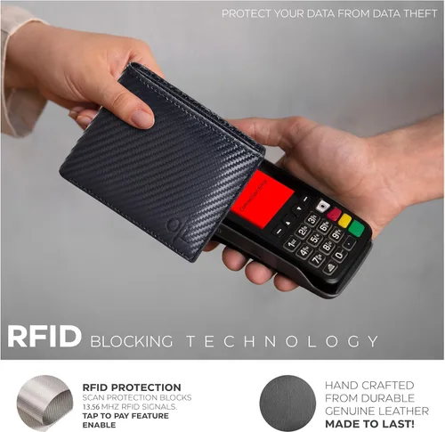 Vista 3 de Carteras RFID delgadas para hombres - Cartera de bolsillo frontal de piel genuina