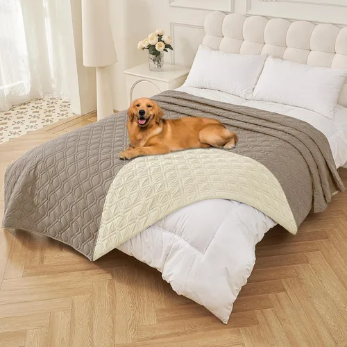 Vista 169 de Smiry Funda impermeable para cama de mascota, suave y lavable, para muebles, cama, sofá, reversible, a cuadros (30 x 53 pulgadas, color beige/beige)