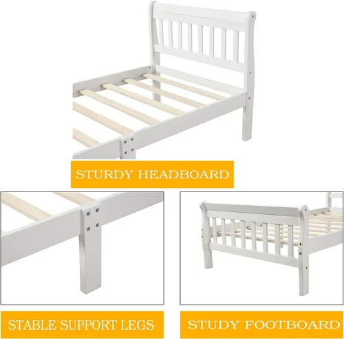 Vista 7 de Harper & Bright Designs Cama de madera tamaño individual moderna para niños, base de cama individual con cabecero y soporte de listones de madera