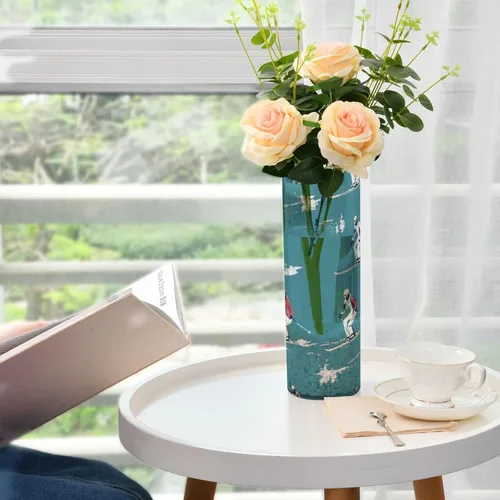 Vista 6 de Skiing Teal Plastic Cylinder Vase 11.8 x 3.9 Inch decorative Tall Vases Unbreakable Dining Room Entryway Library jarron para centro de mesa Decor