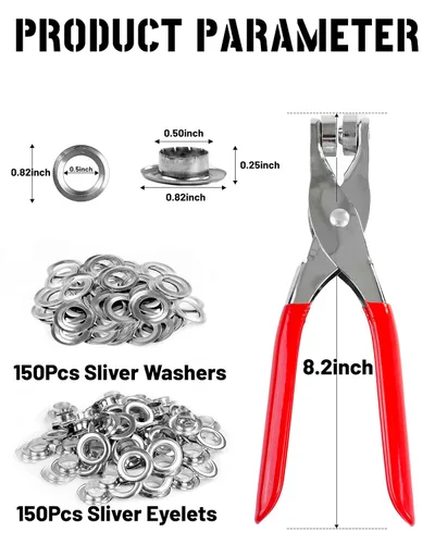 Vista 2 de Kit de herramientas de 150 piezas de ojales de 1/2 pulgada, alicates perforadores de cuero, kit de ojales con 150 ojales de metal en plata