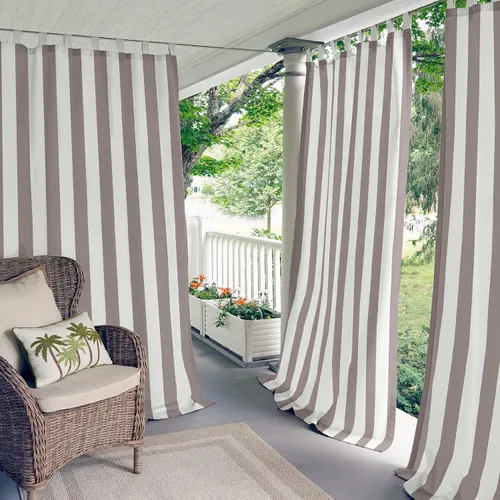 Vista 14 de Elrene Home Fashions Highland Stripe Panel de Cortina para interiores y exteriores, 50 pulgadas X 84 pulgadas, gris