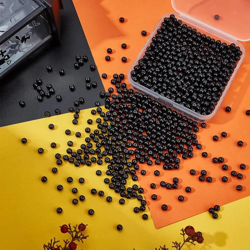 Vista 6 de PH PandaHall Cuentas de perlas de vidrio negro, 1000 perlas de vidrio de 0.157 pulgadas para aretes, pulseras, collares, cadenas de cintura