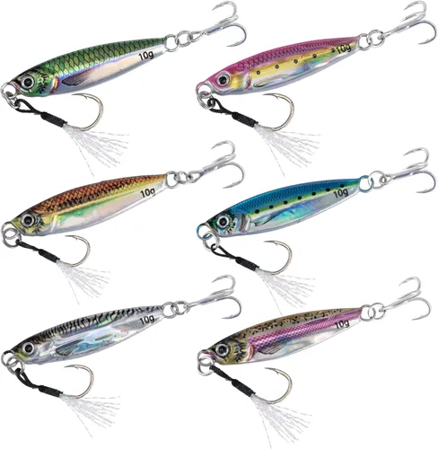 Goture Fishing Jigs, Lead Vertical Jig Saltwater,3D Colors Jigging Lures,Jig Fishing Lures with Assist Hook and Treble Hook,Fishing Jigging Spoon