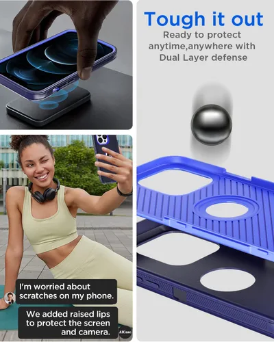 Vista 5 de AICase Funda para iPhone 12/iPhone 12 Pro, resistente protección contra caídas, cuerpo completo, resistente, a prueba de golpes, militar