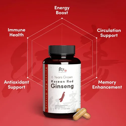 Vista 3 de Ginseng rojo coreano (raíz de 6 años) (ginsenósido mejorado) 120 cápsulas veganas