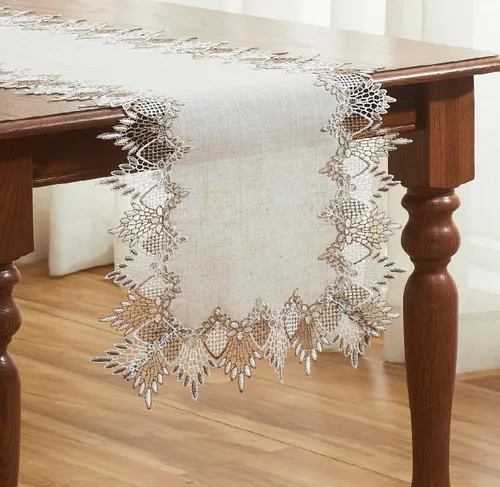 Vista 12 de Camino de mesa de lino de encaje rojo oscuro blanco de 36 pulgadas de largo, bufanda de aparador claret, decoración de mesa para Navidad, cocina