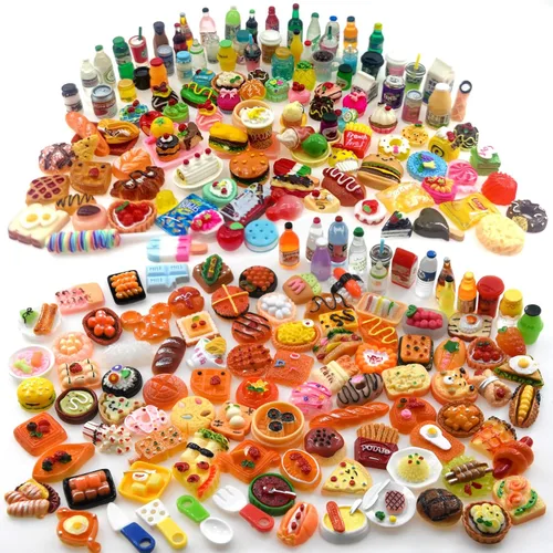 100 botellas de bebidas en miniatura para alimentos, juguetes, casa de muñecas, juego de cocina, accesorios de fiesta, juguetes, hamburguesas,