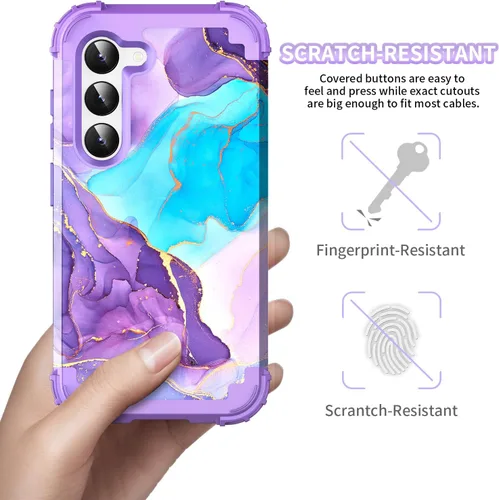 Vista 6 de Funda para Galaxy S23, diseño de mármol, tres capas, resistente, a prueba de golpes, híbrida, de plástico duro, goma de silicona suave, funda
