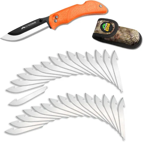 Vista 8 de OUTDOOR EDGE Razor-Lite Cuchillo de Caza Plegable – Hojas de Afeitar Reemplazables de 3.5″, Mango de Goma Antideslizante, Seguridad de Bloqueo