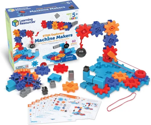 Learning Resources STEM Explorers Machine Makers - 60 piezas, a partir de 5 años, juguetes Montessori de construcción, actividades de ingeniería,