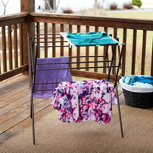 Vista 3 de Household Essentials 5175 Estante de secado de ropa plegable de metal expandible, bronce antiguo, almacenamiento