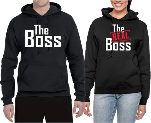 Vista 3 de The Boss The Real Boss - Juego de sudaderas con capucha para parejas a juego para él y ella