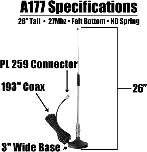 Vista 2 de Votex - Antena CB - 26 pulgadas - Kit completo de antena de radio CB de 27 Mhz - Resorte resistente - Superficie de montaje de imán de fieltro suave