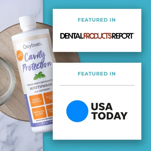 Vista 6 de Oxyfresh Enjuague bucal con flúor de protección de caries, enjuague bucal anticaries para dientes sensibles, sin manchas, sin alcohol, aliento