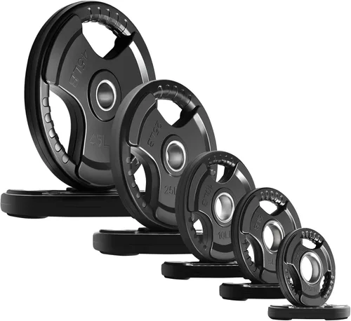 Vista 9 de RitFit Weight Plates for Barbell, 2-Inch Olympic Rubber Grip Plates for Weightlifting and Strength Training in Home & Gym, Single, Pair and Sets