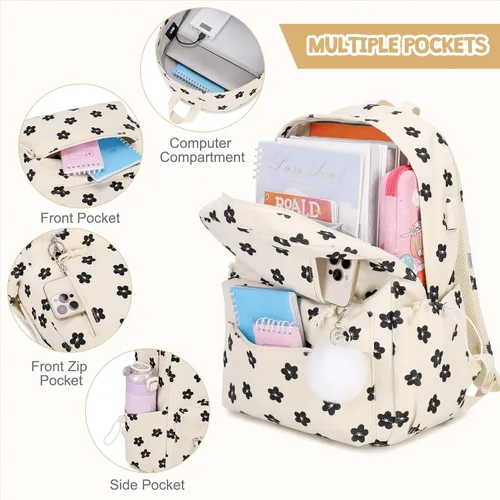 Vista 3 de Mochila 20, Beige flor, Grande, Mochila