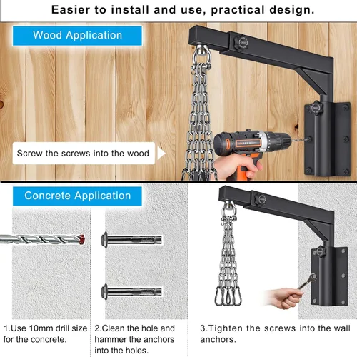 Vista 6 de Dolibest Colgador de pared para bolsas pesadas con 4 cadenas, soporte giratorio de 360° para saco de boxeo, colgador de boxeo ajustable