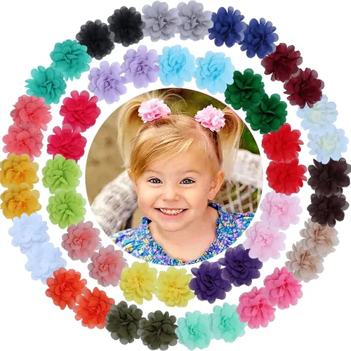 WillingTee 50 lazos de gasa para el pelo de 2 pulgadas, clips pequeños para niñas, totalmente forrados, antideslizantes, accesorios para el cabello