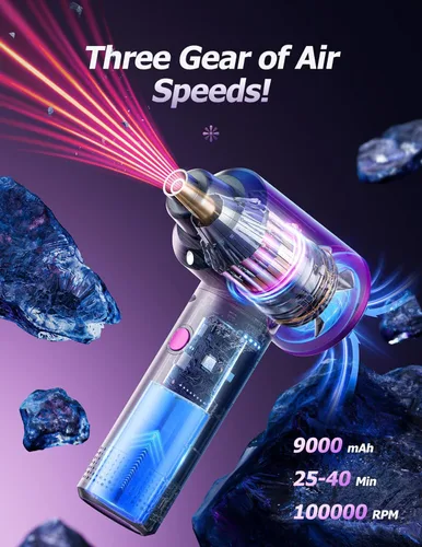 Vista 3 de Higynator - Plumero de aire comprimido – 3 engranajes ajustables 100000RPM eléctrico con luz LED, soplador inalámbrico para teclado de computadora