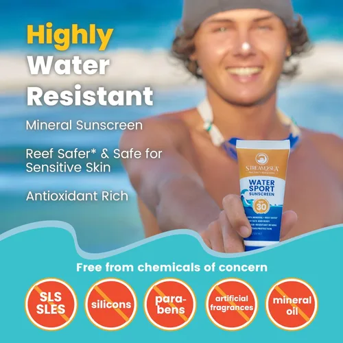Vista 3 de STREAM 2 SEA Protector solar mineral SPF 20 biodegradable y seguro para arrecifes, 1 onza líquida, paquete de 3 unidades de tamaño de viaje, sin