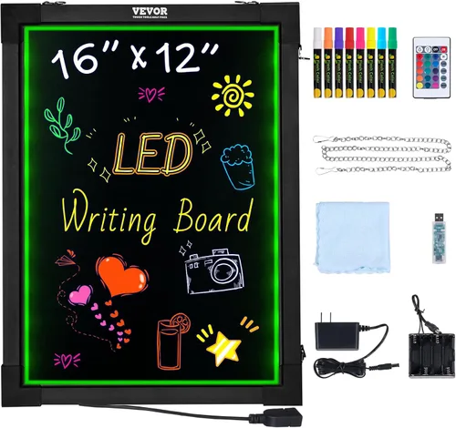 Vista 11 de VEVOR Pizarra de Mensajes con Escritura LED, 24"x16" Pizarra Iluminada Borrable, Tablero de Letreros de Menú con Efecto Neón, Tablero de Dibujo