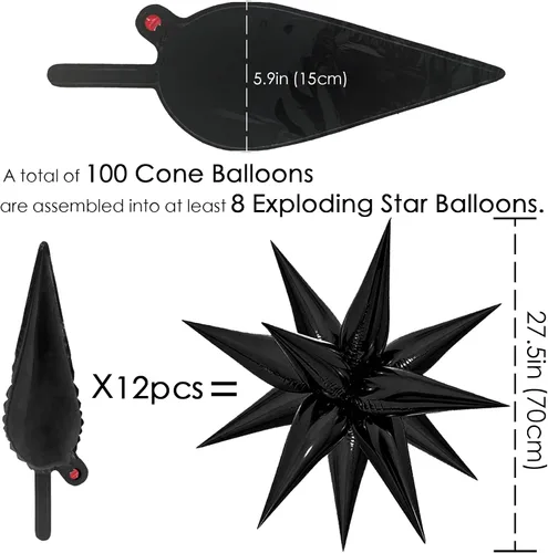 Vista 2 de ZAKVOOR 100 globos de papel de aluminio de estrella negra, forma de estrella explosiva, papel de aluminio premium, reutilizables, globos de fiesta