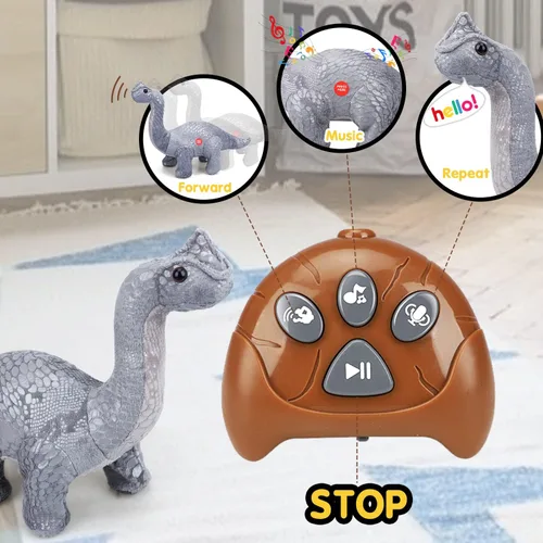 Vista 5 de TOY Life Remote Control Dinosaurs - Walking Electronic, Plush Brontosaurus & Stuffed Animal - RC Dinosaur Gift for Kids 3-7+