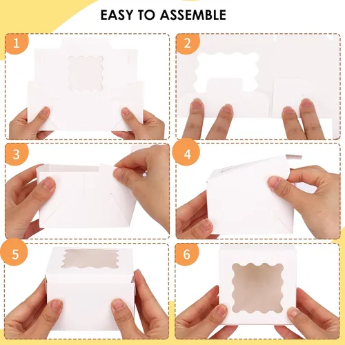 Vista 3 de TOMNK 100pcs White Small Cake Boxes with Window, 4x4x2.5 Inch Small Cookie Boxes with Window, Bakery Boxes for Small Cake, Treats, Donuts, Candy