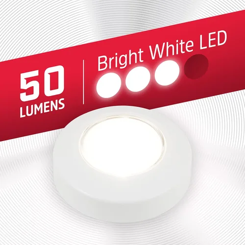 Vista 3 de Energizer - Luces LED de disco, paquete de 2, operadas por pilas, luz de presión, luces inalámbricas, 50 lúmenes, luz de grifo, luces adhesivas